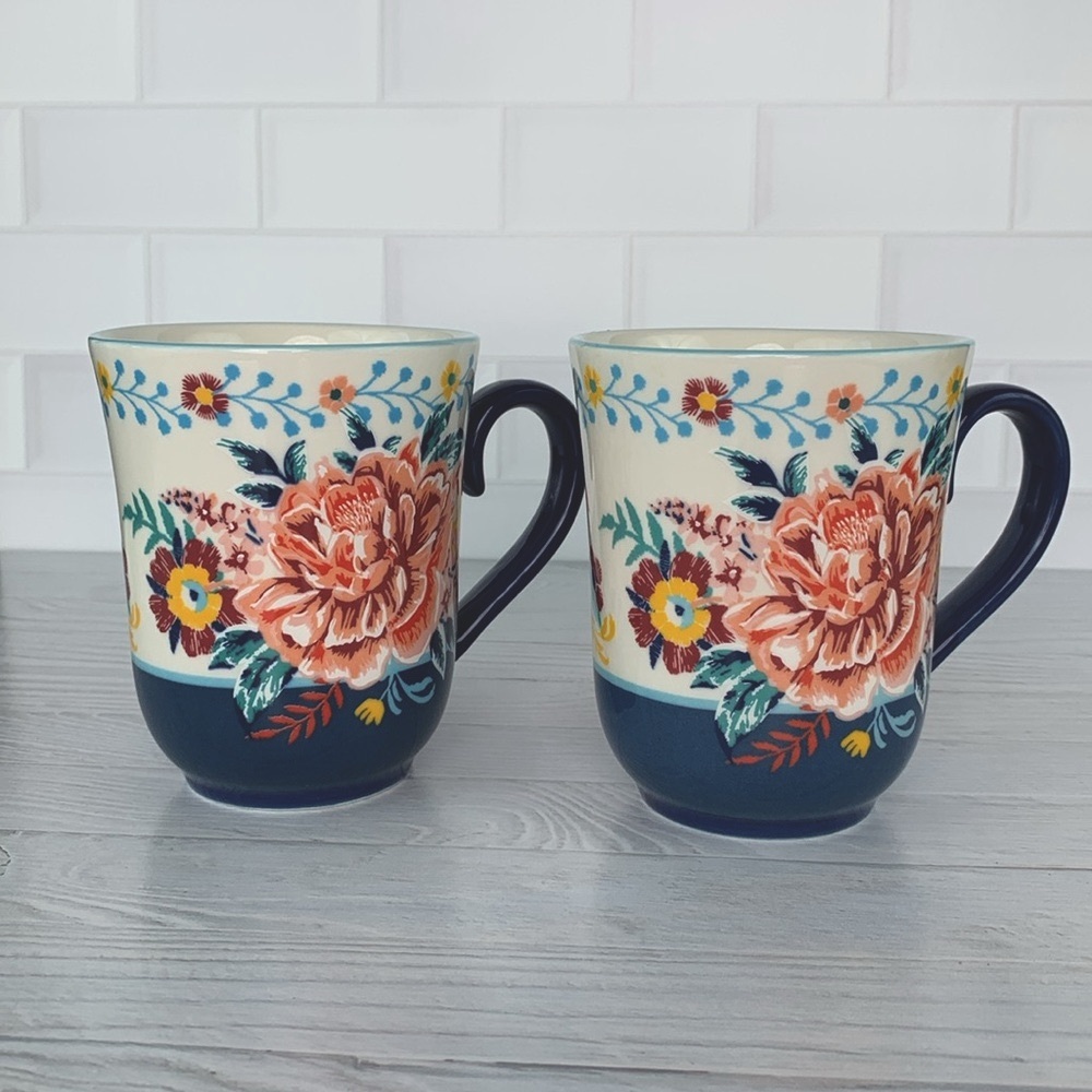 Pioneer Woman Keepsake Floral Stoneware Mug, 15-Ounces set of 2